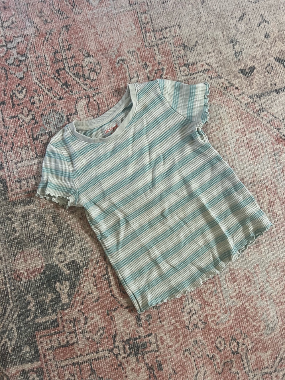 Cat & Jack Girls Striped Waffle Knit T-shirt Size Medium 7/8